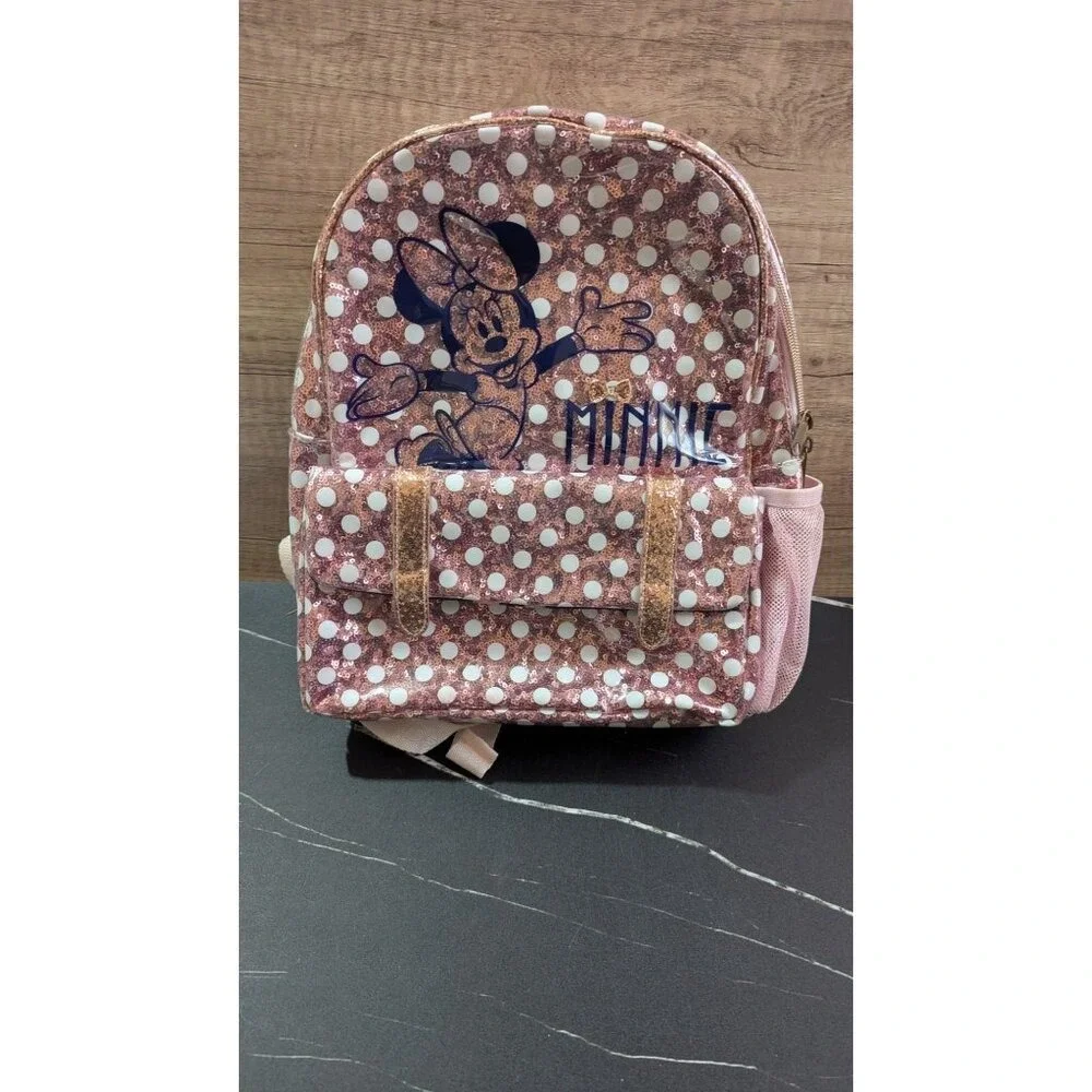 Disney‎ Parks Minnie Mouse Rose Gold Sequin Polka Dot 12 inch Backpack Pink